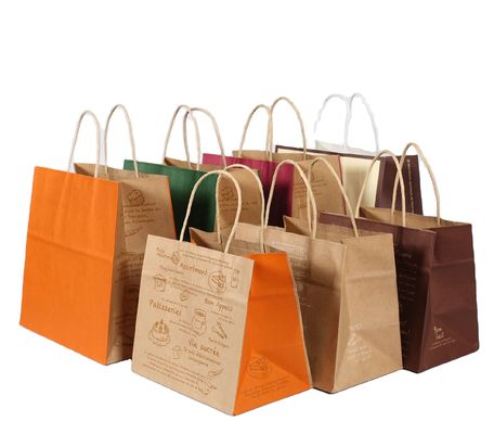 Personalizza il tuo logo Flexo stampato Maniglia patch Kraft carta borsa da asporto per il fast food
